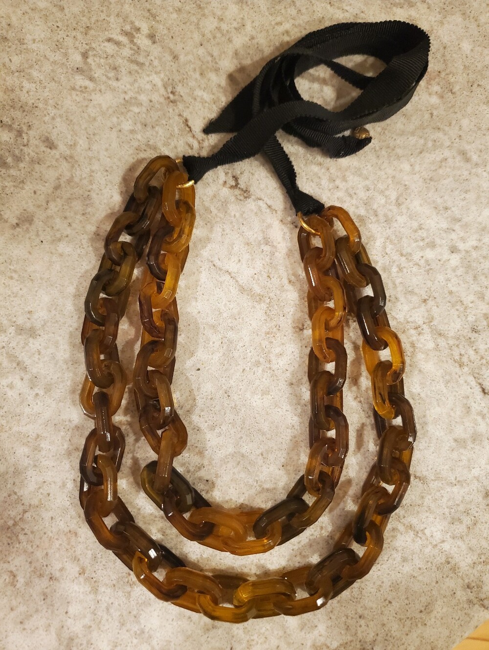 J. Crew Tortoiseshell Resin Chain Necklace with Black Ribbon